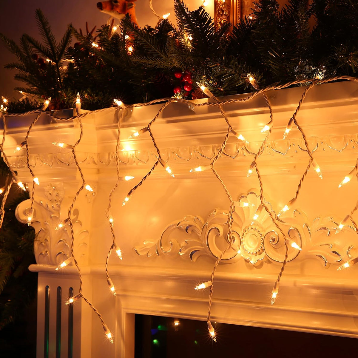 Christmas Icicle Lights, 35Ft 300 Count Incandescent, Warm White