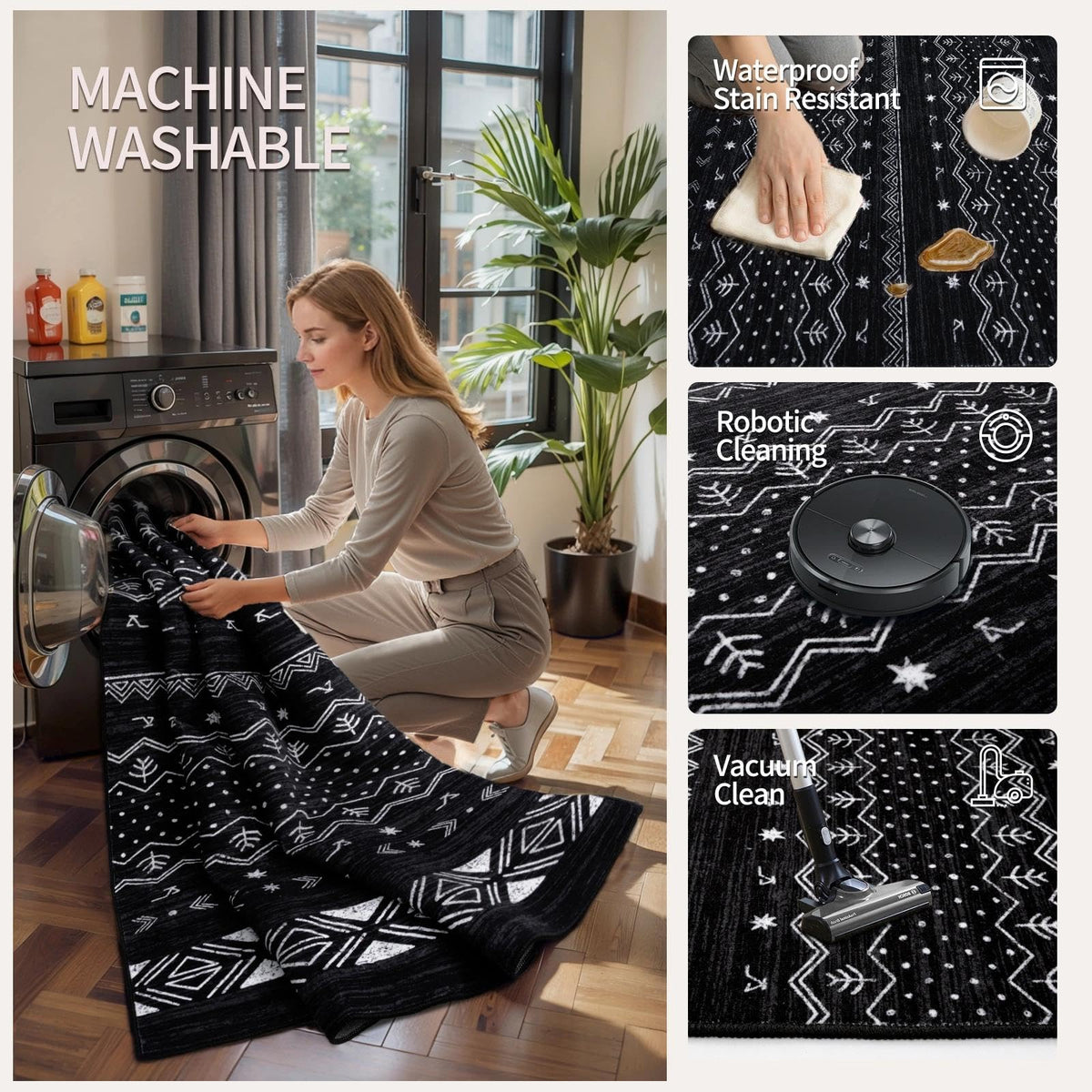 2x10 Washable Non-Slip Boho Runner Rug