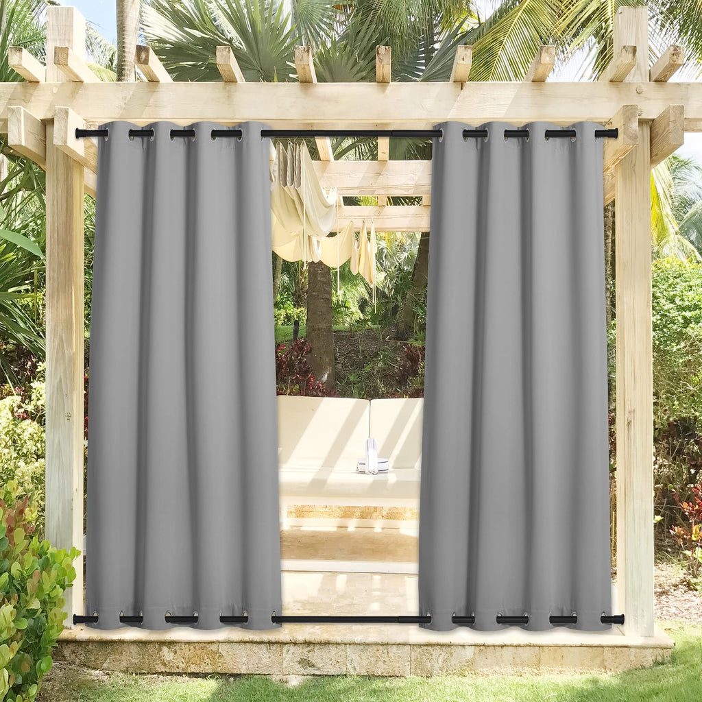 Outdoor Curtains Sunblock with Rustproof Grommet Top and Bottom 2 Panels, Thermal Insulated Fixed Windproof Blackout