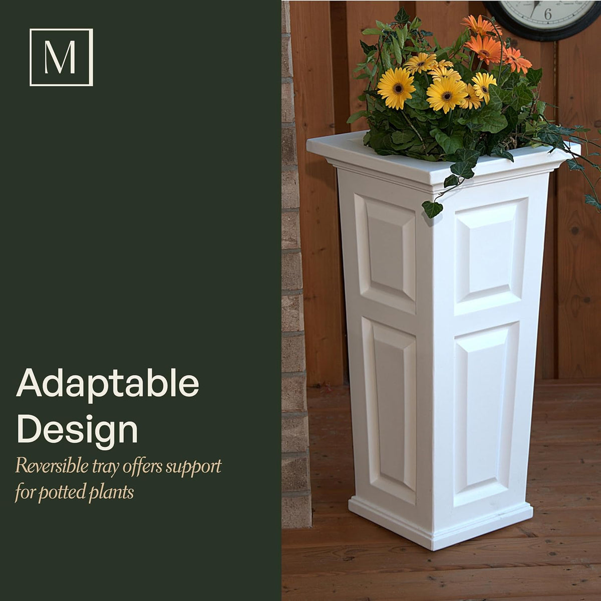 Nantucket 32in Self-Watering Tall Square Planter, Black