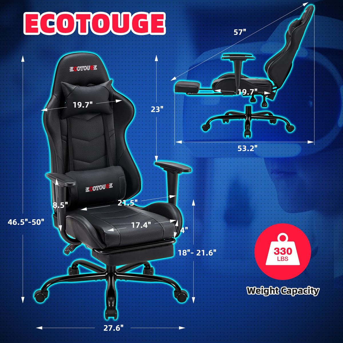Black Ergonomic PC Massage Gaming Chair with Footrest