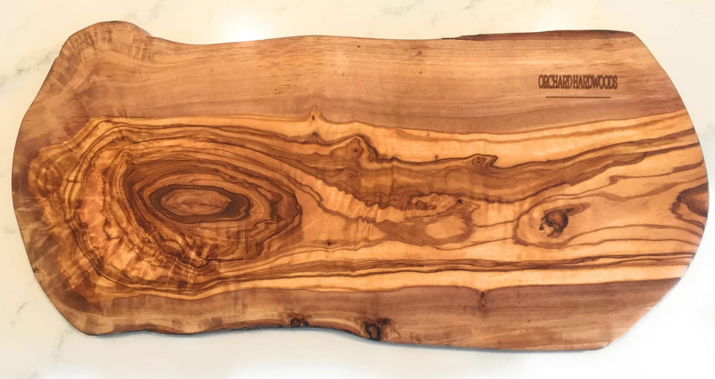 16" Rustic Handmade Olive Wood Bark Edge Charcuterie Board by - Platter For Cutting, Chopping, Serving. Wooden Cheese