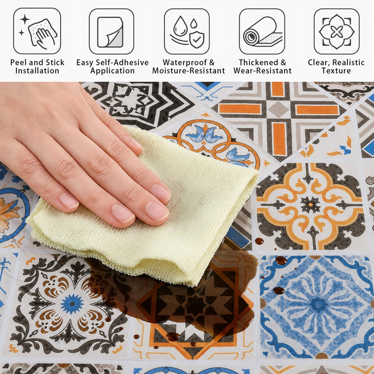 Self Adhesive Vinyl Flooring Roll, 23.6 in x 196.9 in Peel and Stick Vinyl Sheet Flooring, 32.3 Sq Ft Floor Covering