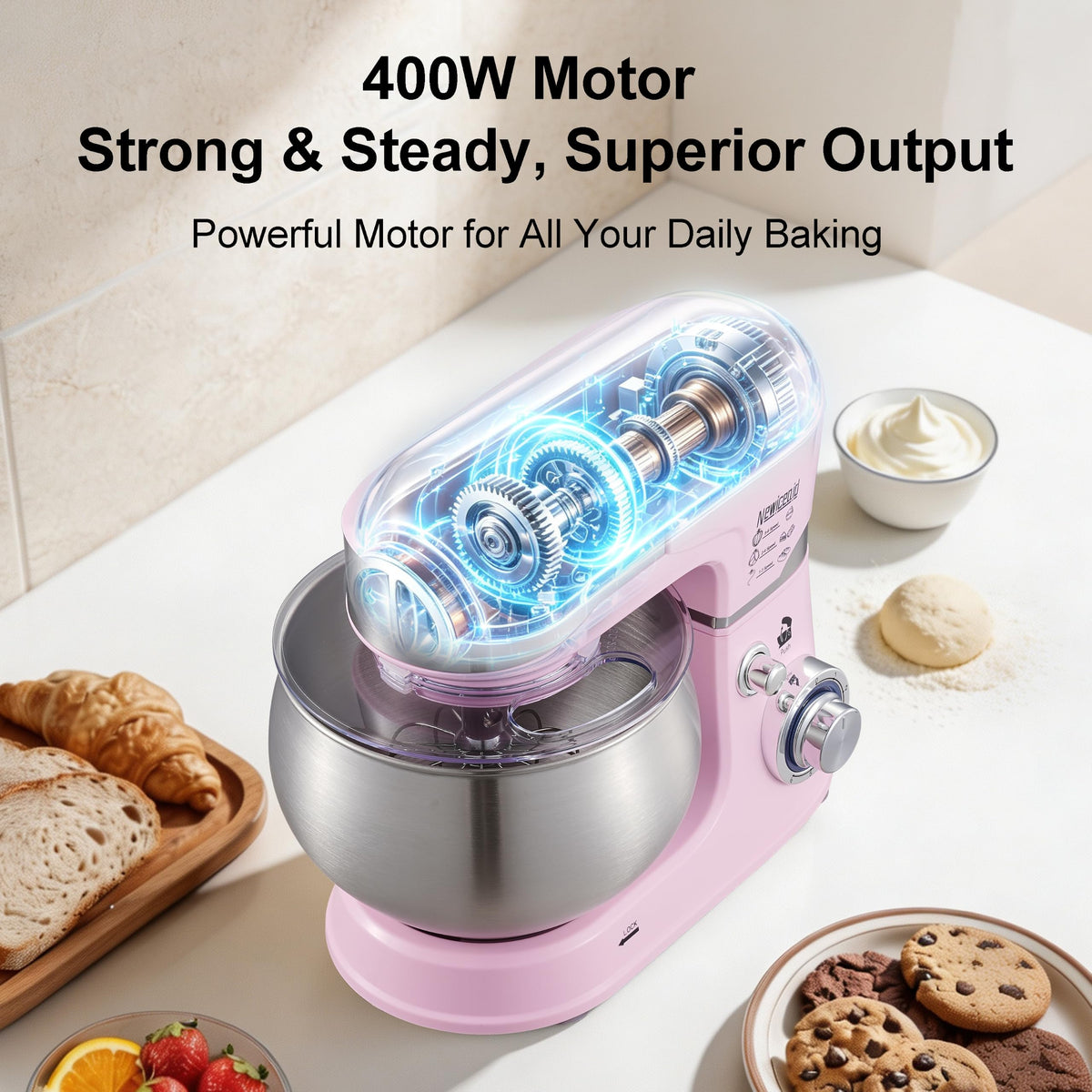 6-Speed 5.3QT+3.2QT Two-Bowl Stand Mixer, SAKURA PINK