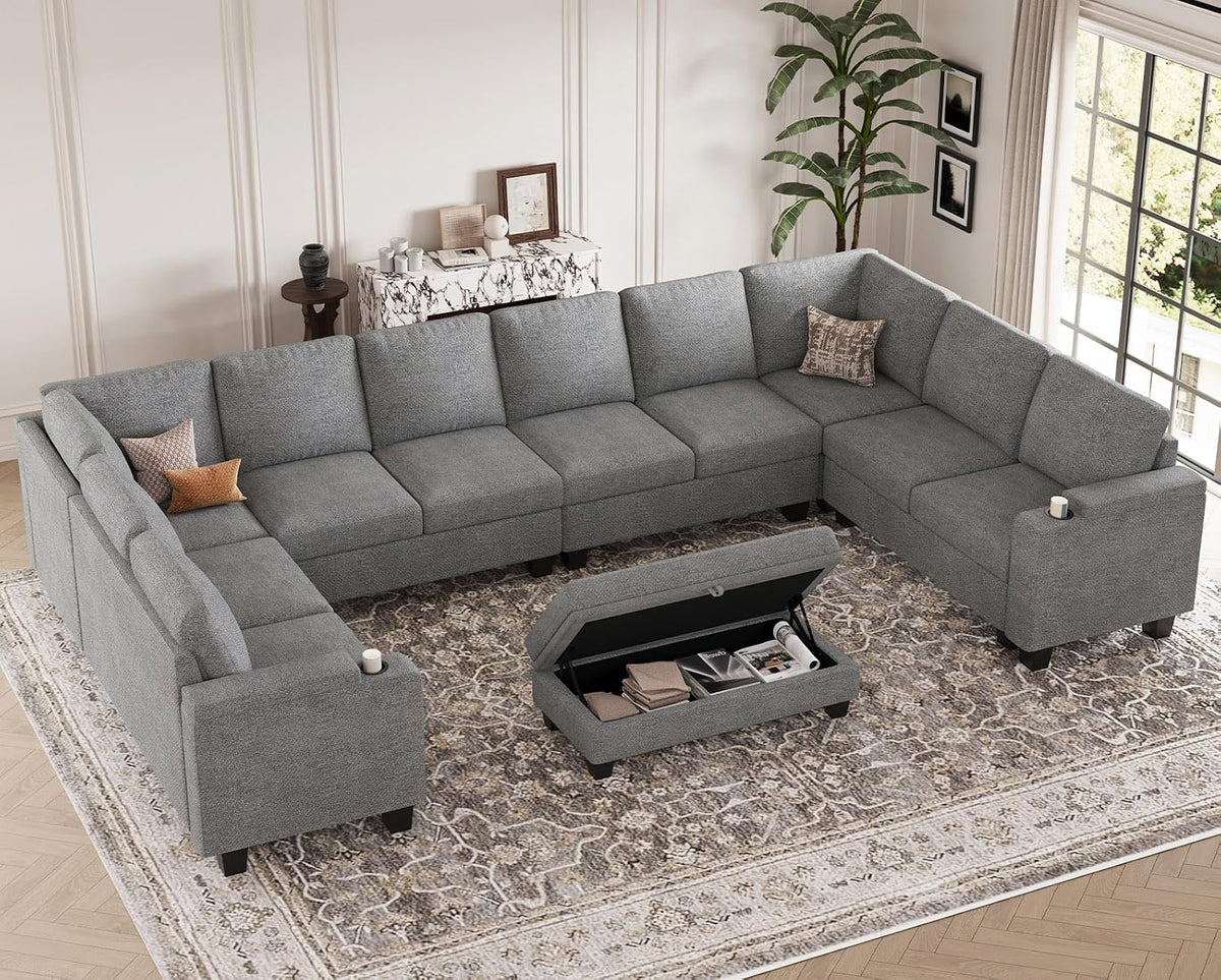 Oversized U Shaped Modular Sectional Couches 10 Seater Modular Sofa Set with Storage Ottoman Large Sectional Couch
