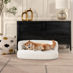 36" Curved Dog Sofa Bed in Ivory White Boucle, Sofa Beds