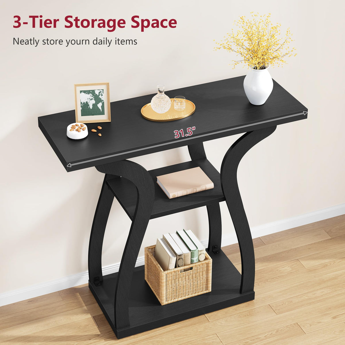3-Tier Farmhouse Console Table 31.5", Black