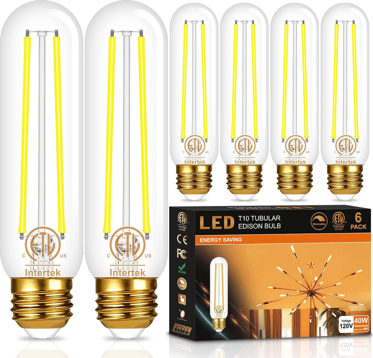 E26 T10 Edison LED Light Bulbs 40W Equivalent 5000K Daylight