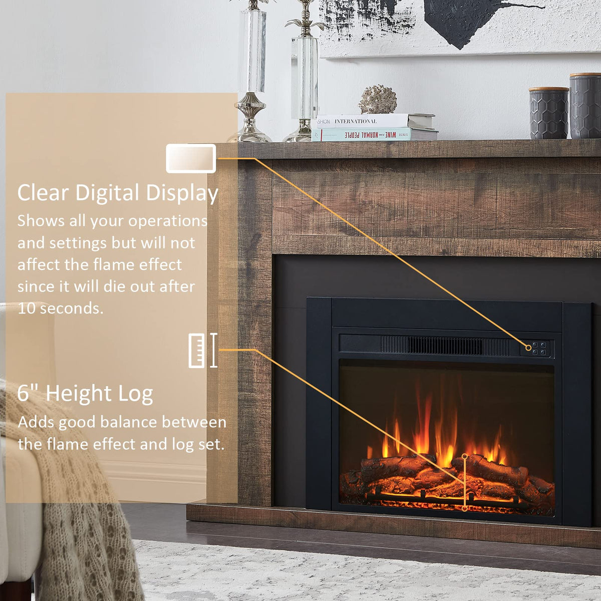 Adam Electric Fireplace Insert with Front Trim Kit, 23" W x 17" H with Front Trim Kit, 1500W Heater, Remote