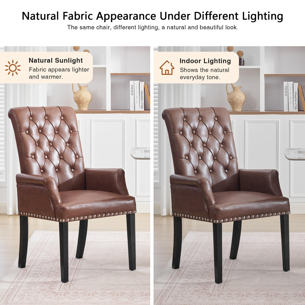 PU with Arms, High Back Dining Room Chairs, Brown