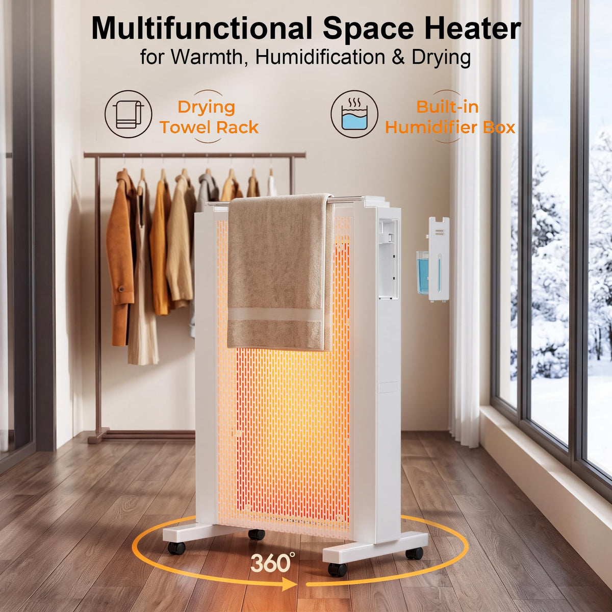35" Space Heaters for Indoor Use, 1500w Electric Mica Heater, 3 Sides Heating, 12H Timer, Remote, 3 Modes, Safety