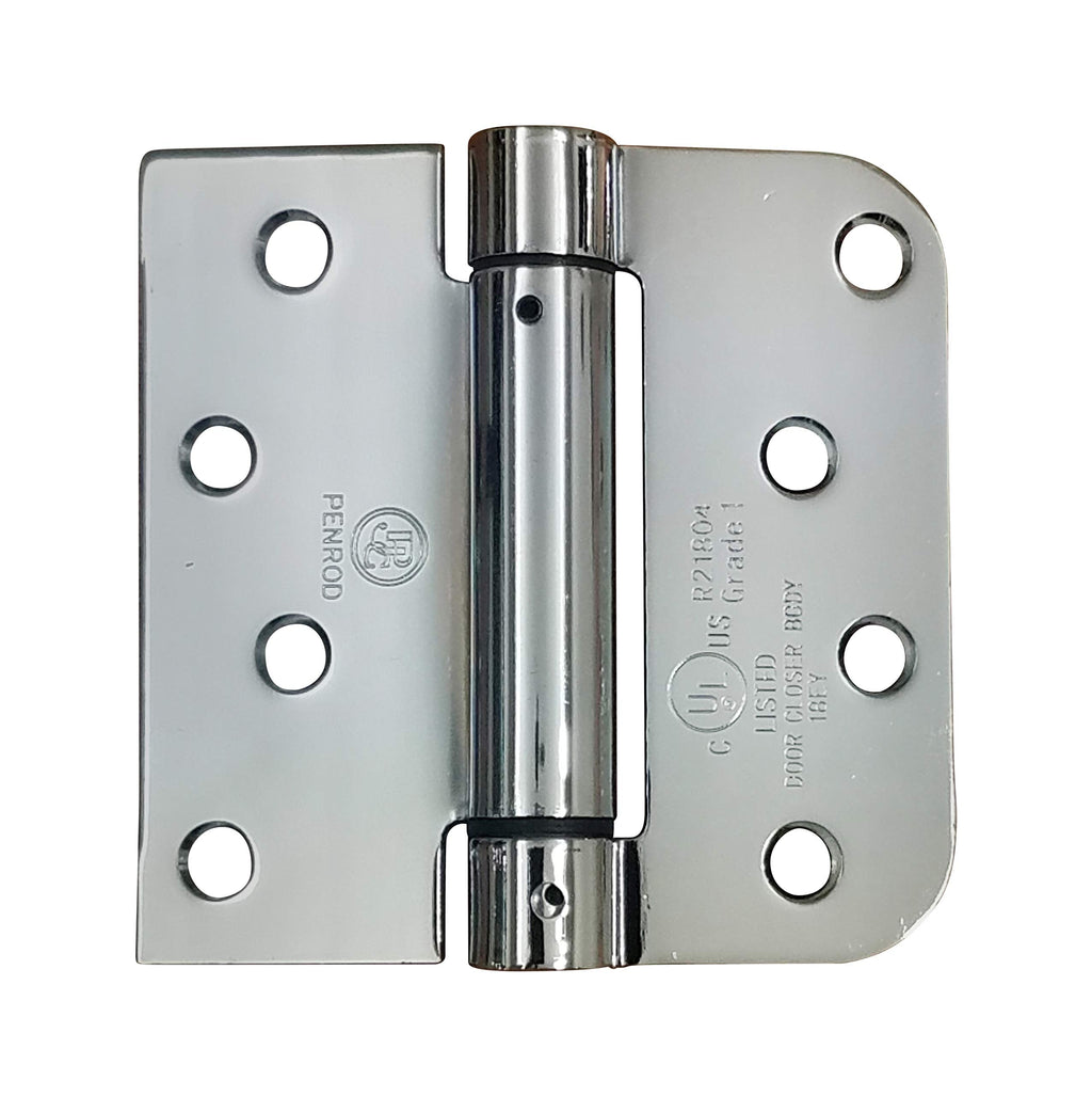 Self Closing Spring Door Hinges Polished Chrome 4 Inch - 5/8 Square 6-Pack