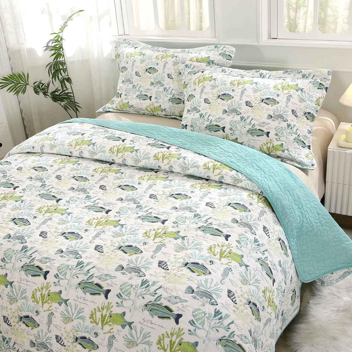 Quilt 3 Pieces Pre-Washed Cotton Coverlet Reversible All Season Lightweight Oversized Bedspread Summer