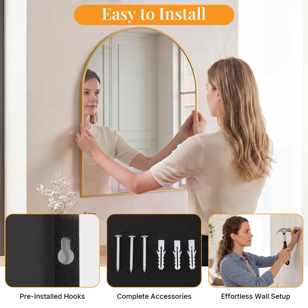 30"x40" Arched Bathroom Mirror, Bathroom Mirrors for Over Sink