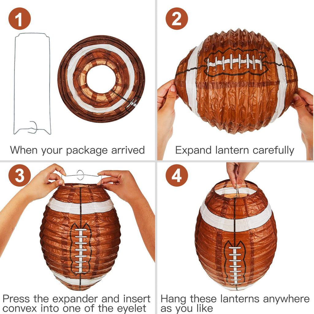 Inspired Noguchi Style 24 Pieces Hanging Football Paper Lanterns 12 In, Brown