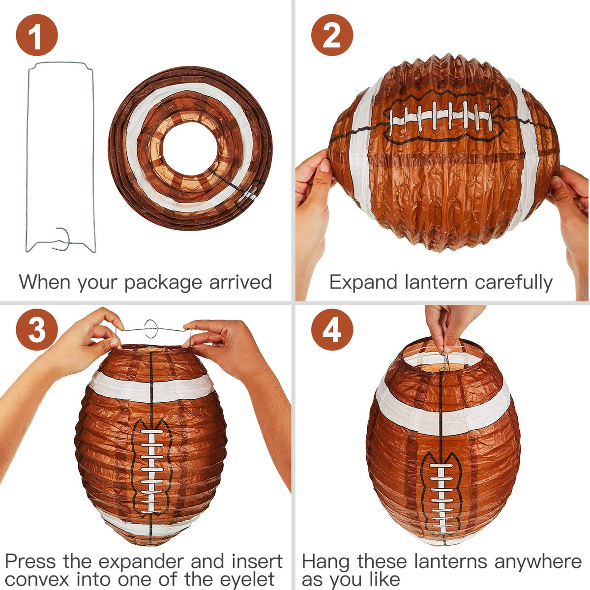 Inspired Noguchi Style 24 Pieces Hanging Football Paper Lanterns 12 In, Brown