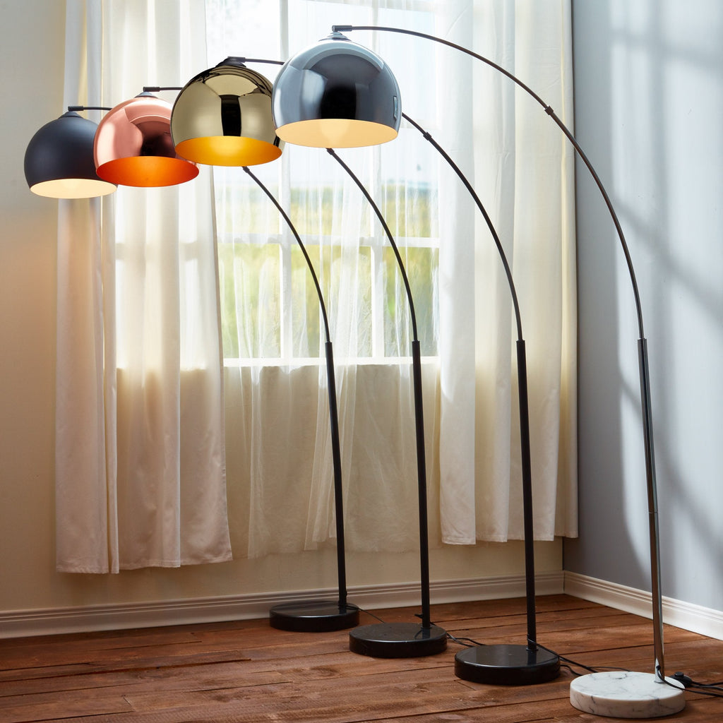 Inspired Arco Style Arquer 66.93" Arc Floor Lamp s, Home Offices, Dining Rooms, Bedrooms with Faux Black Marble Base and Gold Bell