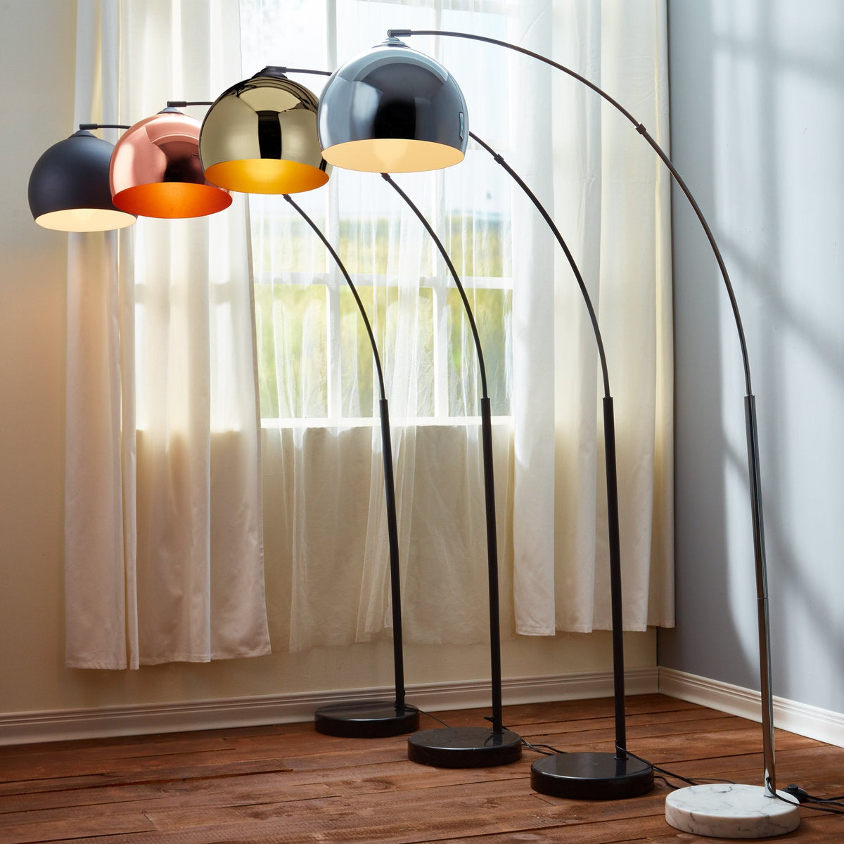 Inspired Arco Style Arquer 66.93" Arc Floor Lamp s, Home Offices, Dining Rooms, Bedrooms with Faux Black Marble Base and Gold Bell