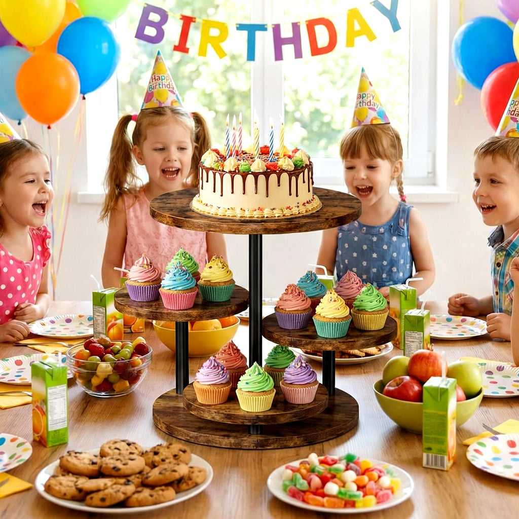 Cupcake Stand 4 Tier for 50 Cupcakes Wooden Cake Stand 360°Rotatable Dessert Stands Round Cookie Tiered Tray Stand