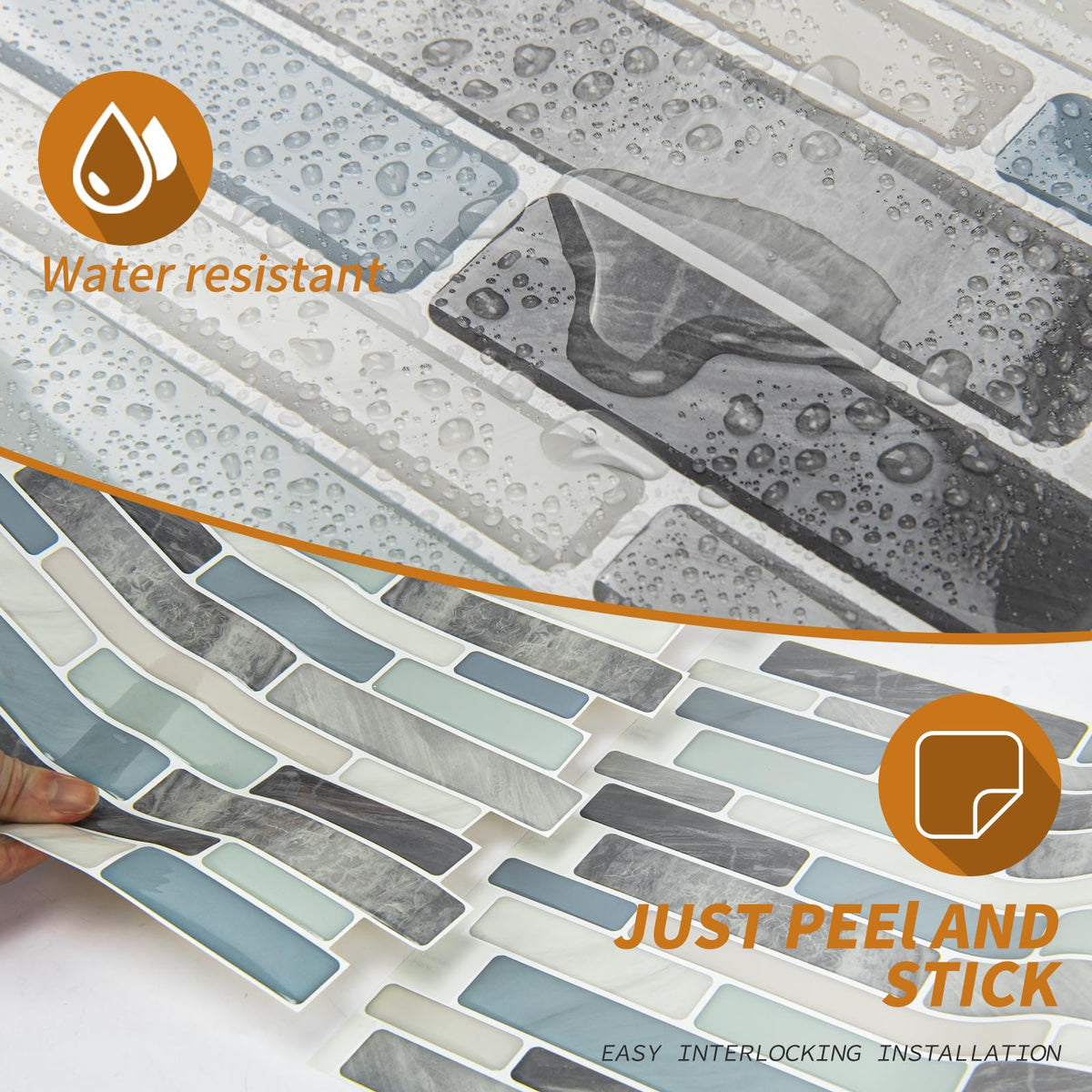 10-Sheet Peel and Stick Backsplash Tile , Back Splash Stick On Tiles Wall (Grey and Blue)