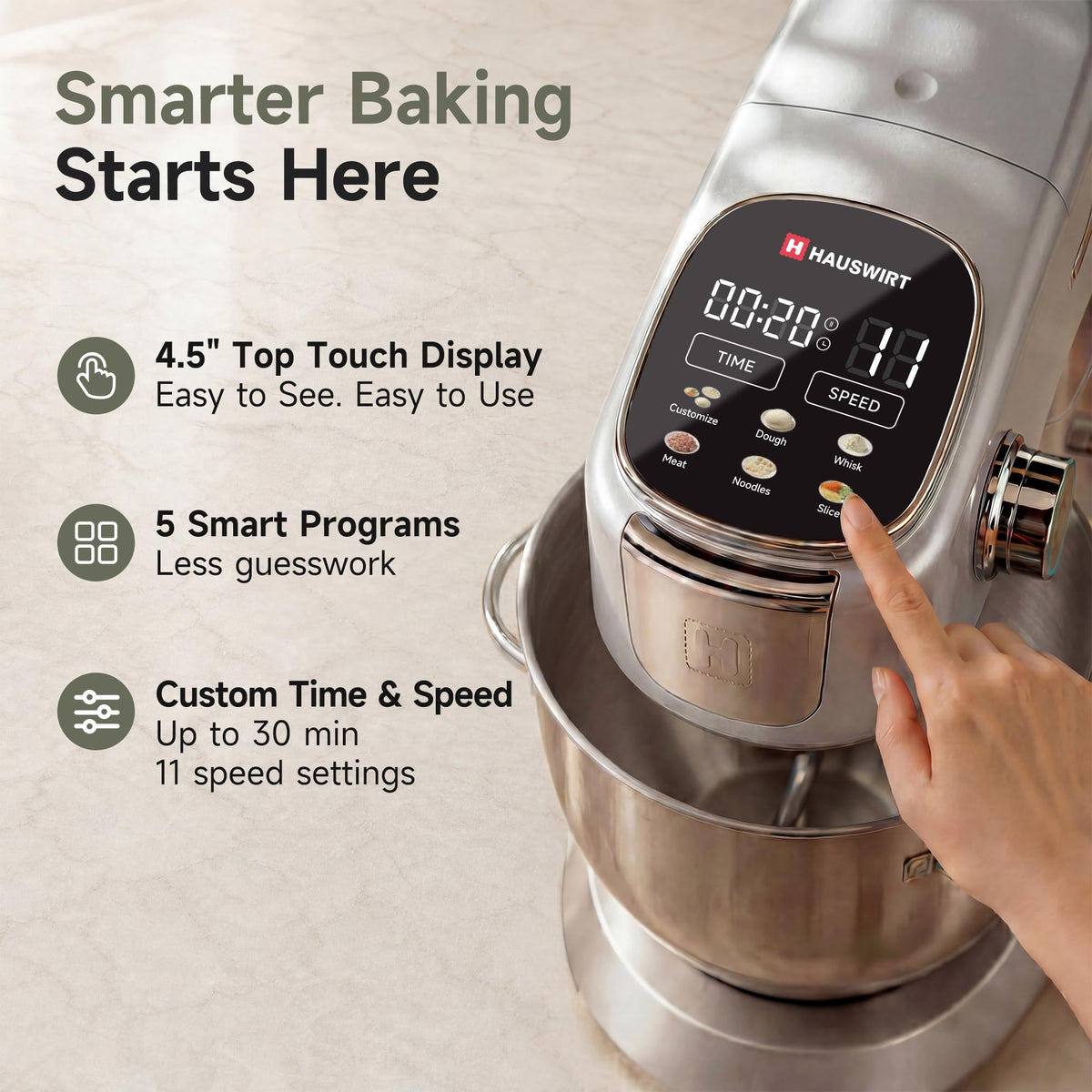 Stand Mixer 6QT XL Large, 4.5" LED Touch Screen Electric Household Stand Up Mixer, Full Metal Structure Standing