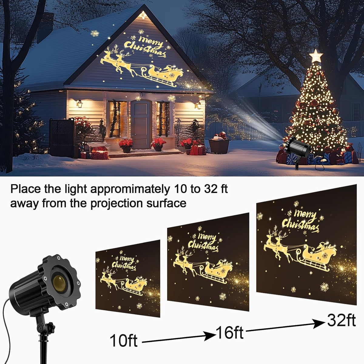 3D Dynamic Christmas Projector Lights Outdoor Indoor-2025 Upgrade Santa in Sleigh Christmas Decorations,Waterproof