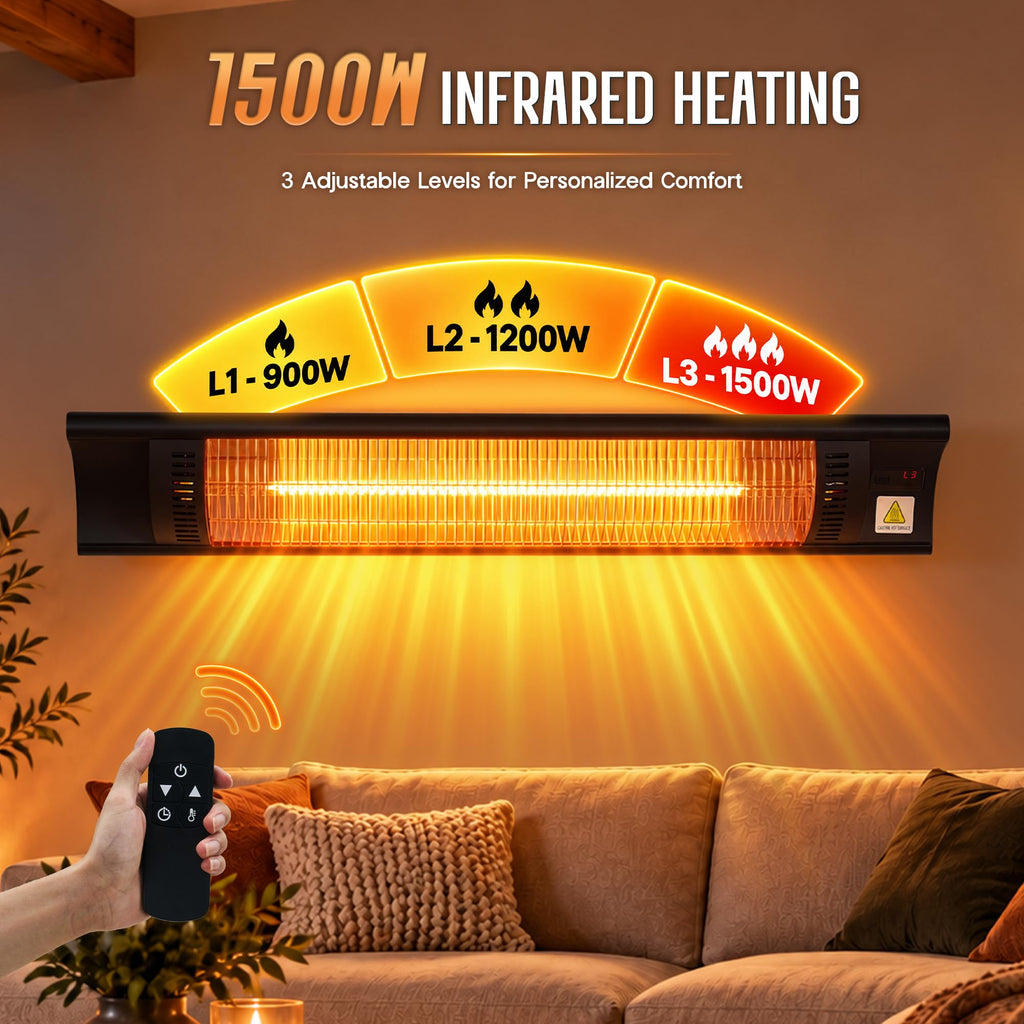1500W Electric Patio Heater, Carbon Fiber Infrared Heater