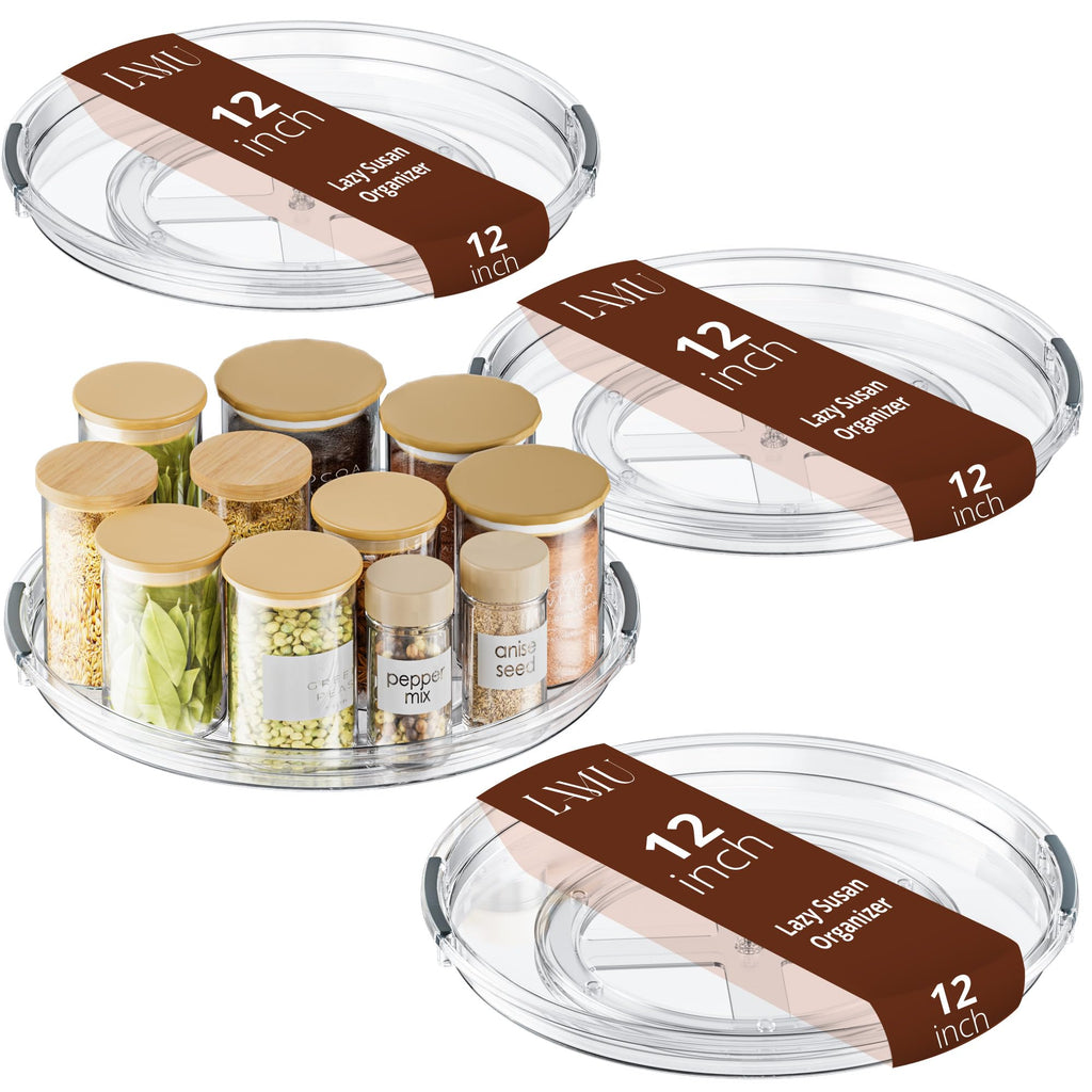 12 in Lazy Susan Turntable, 4 Pack Clear Spice Rack, Organizer Storage