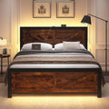 Led Bed Frame with USB Charging Station, Industrial Platform Bed Frame with Farmhouse Barn Door Headboard