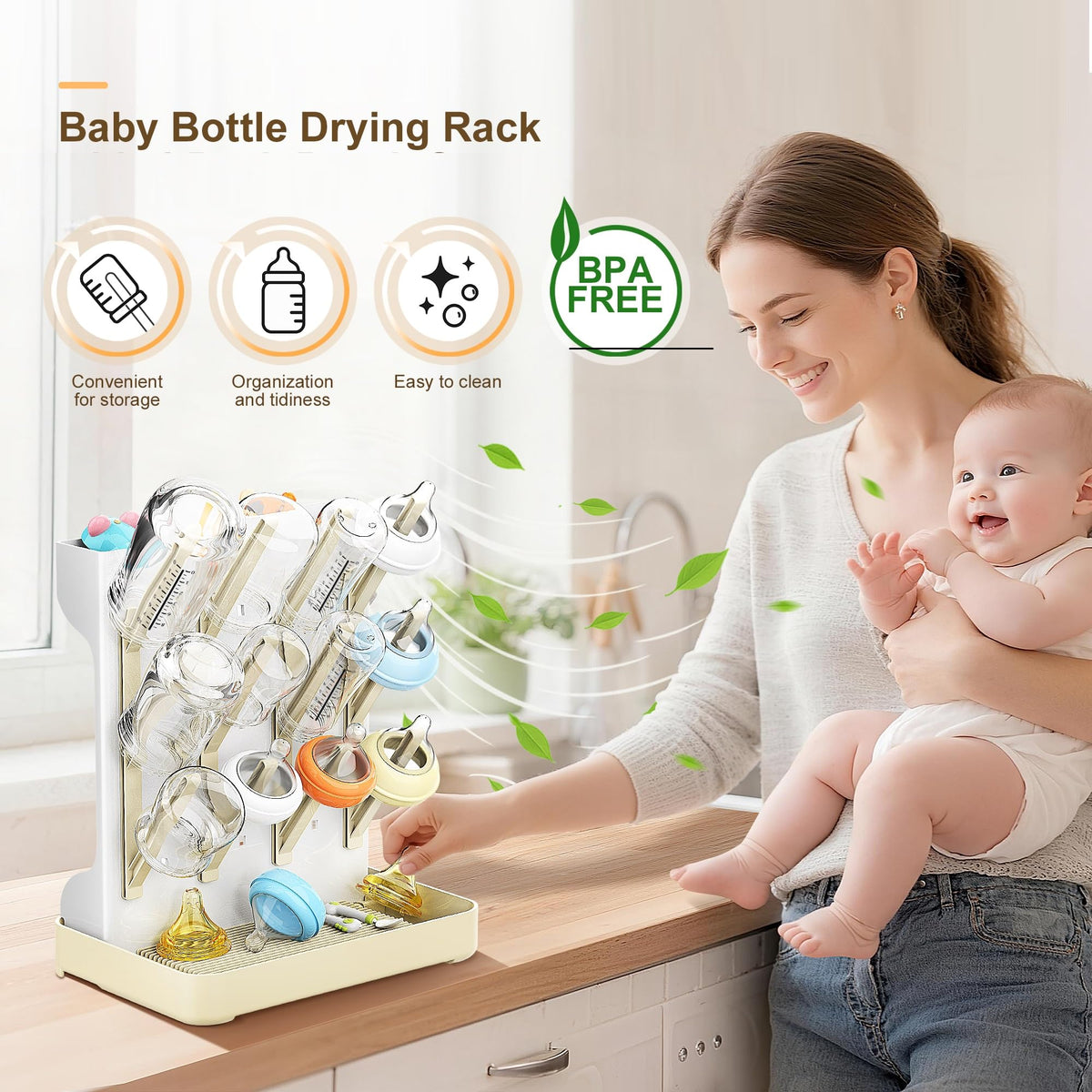 Vertical Baby Bottle Drying Rack, Space-Saving Countertop Storage Stand, BPA-Free Organizer for Baby Bottles and