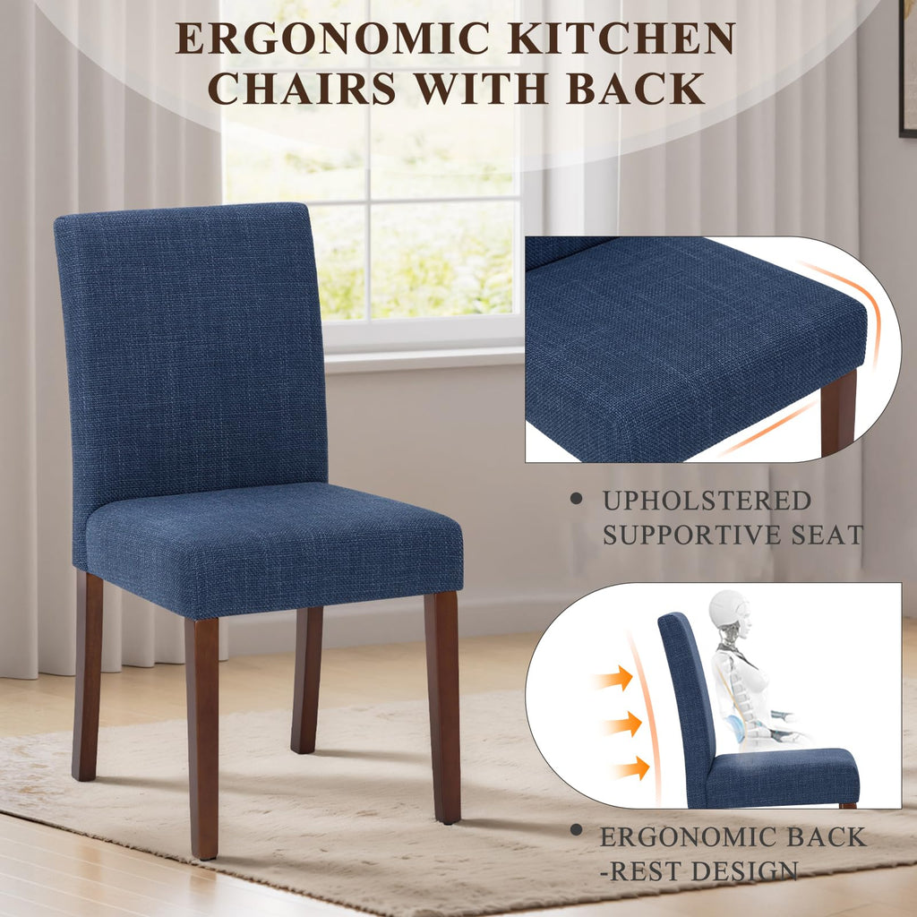 Upholstered Parsons Set of 2, Modern Dining Room Chairs with Back, Fabric Kitchen Side Chairs with Wood Legs for