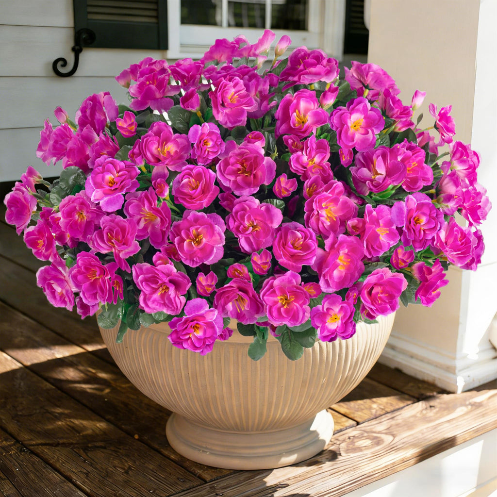 Artificial Faux Outdoor Flowers Plants for Outside Spring Decoration, Fake Silk Fuchsia Camellia UV Resistant