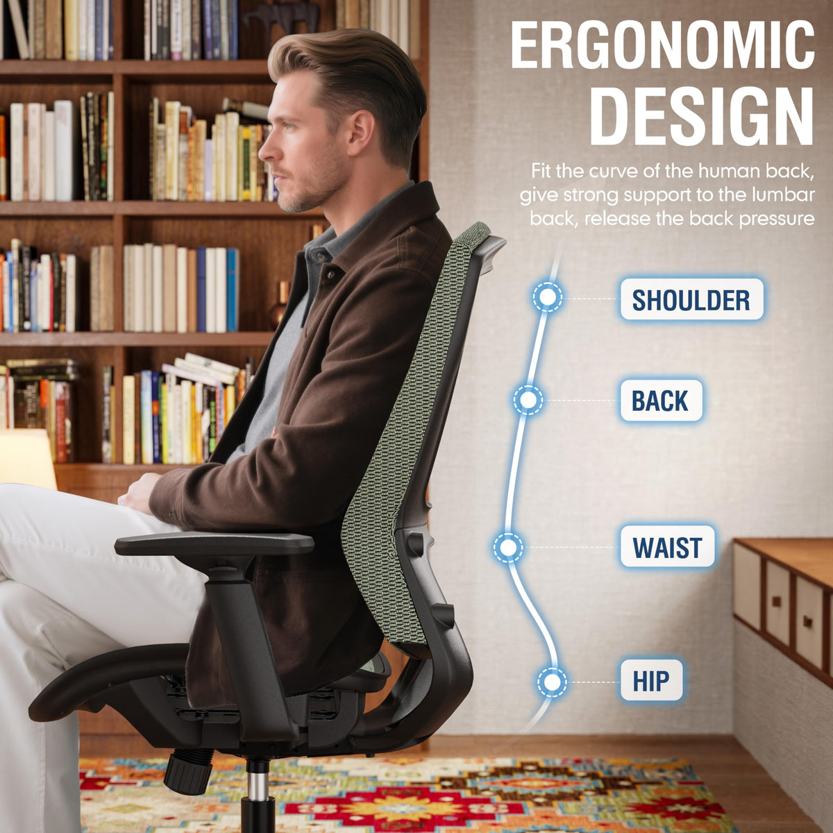 Ergonomic Mesh Office Chair — Dusty Sage, Breathable Mesh Seat & Back