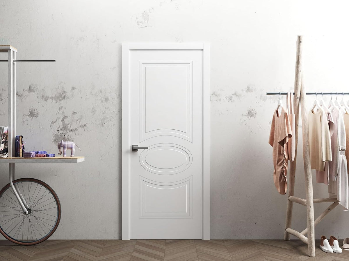 Solid French Door 24 x 96 inches/Mela 7001 Matte White/Single Regular Panel Frame Handle/Bathroom Bedroom Modern Doors