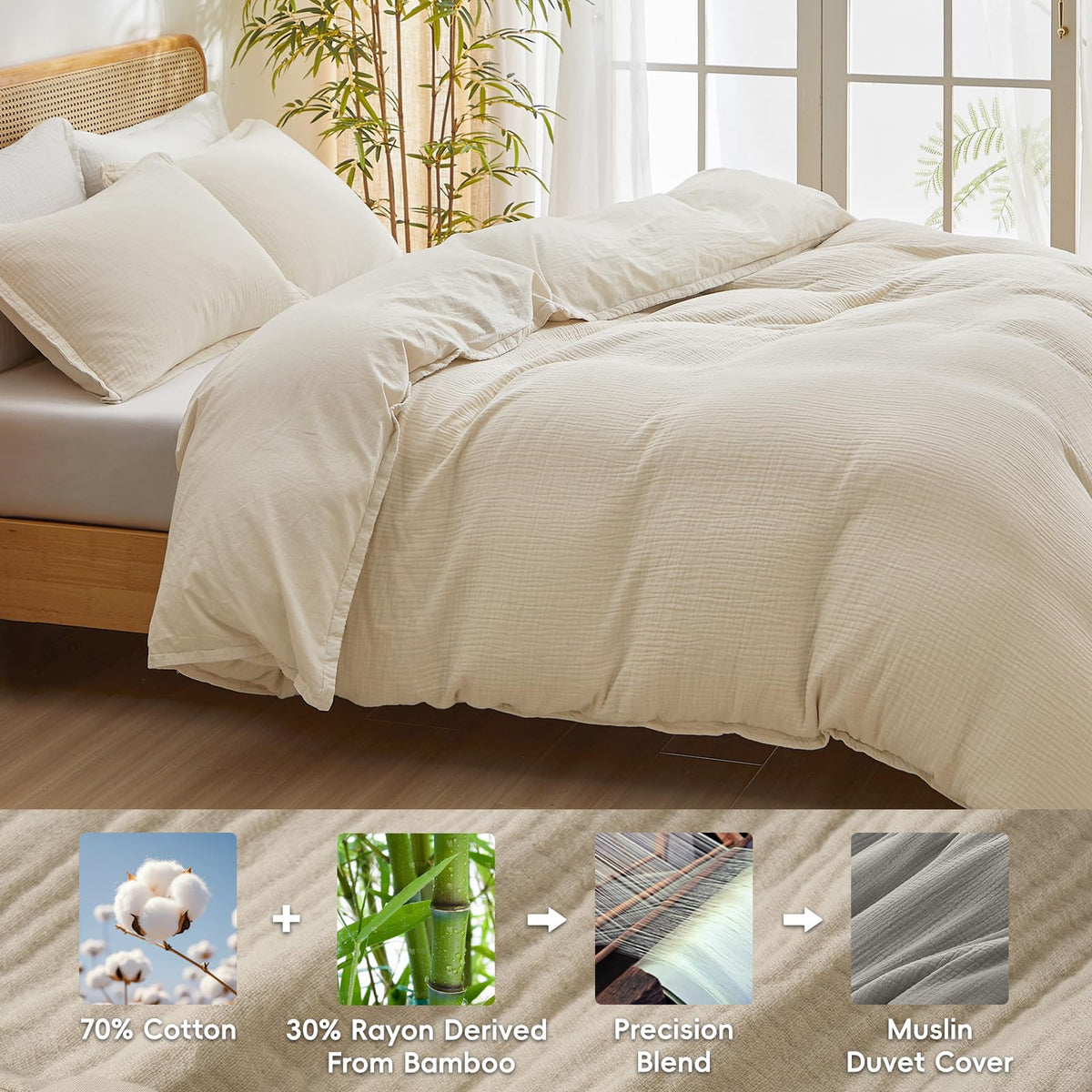 Natural Cooling Muslin Duvet Cover Set Linen