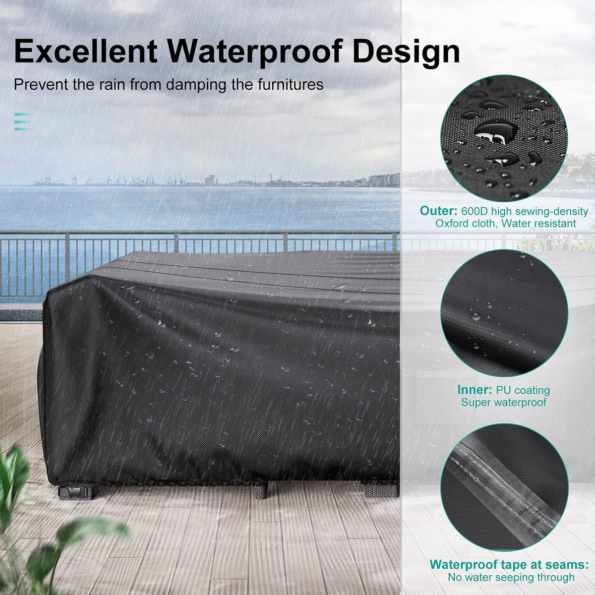 Waterproof Outdoor Patio Furniture Covers 108"L×82"W×28"H Black | Rain, Dust & UV Protection; Heavy-duty Oxford