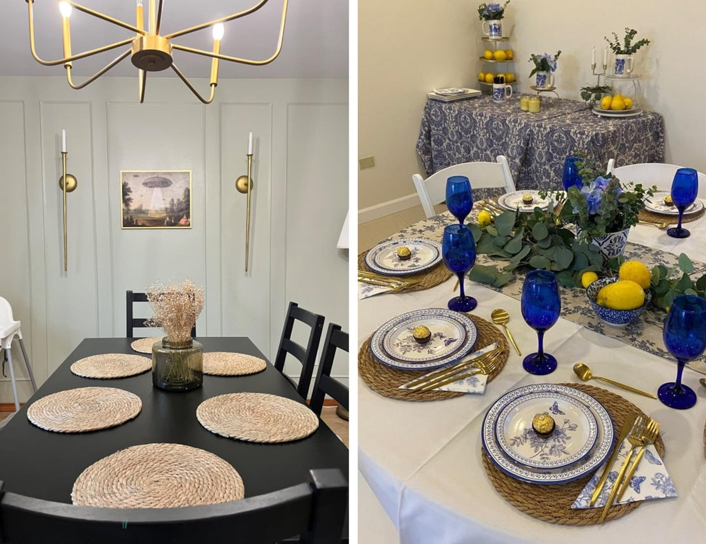 13 in Round Woven Placemats Plate Chargers Set of 4, Boho Farmhouse Rustic Woven Place Mats for Dining Table Decor
