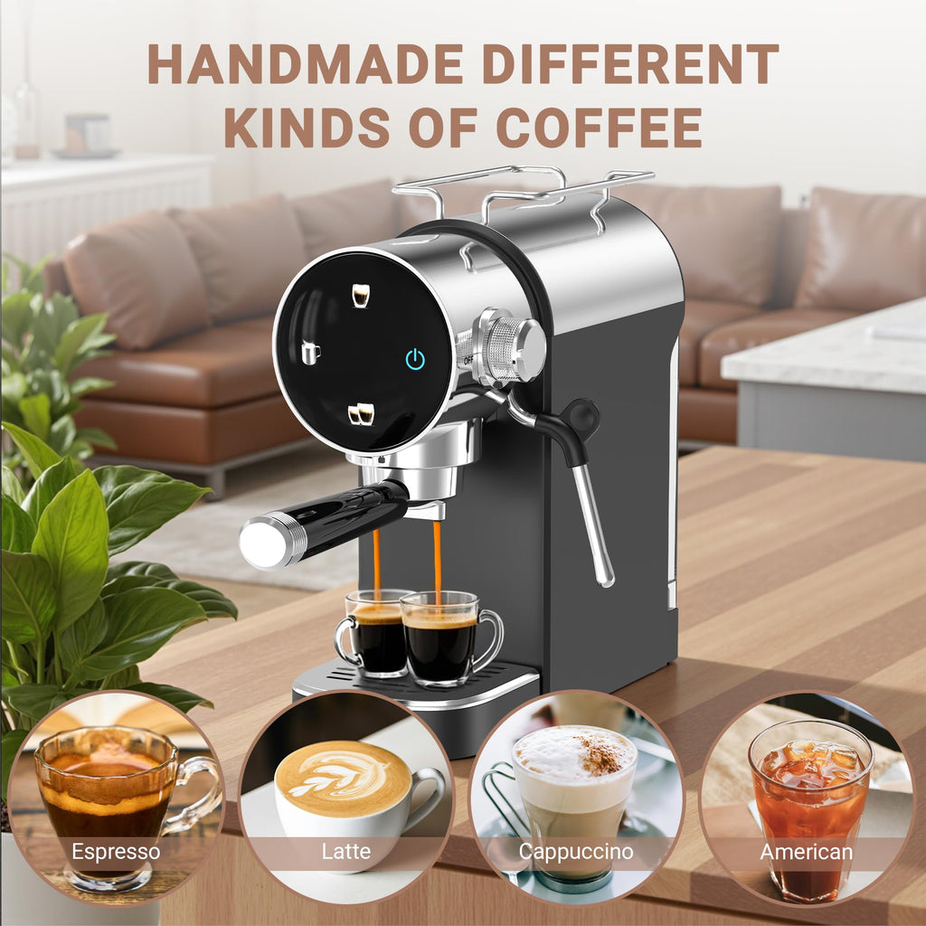 20 Bar Espresso Machine, Semi-Automatic Espresso Machine with Milk Frother, Compact Espresso Maker with Removable