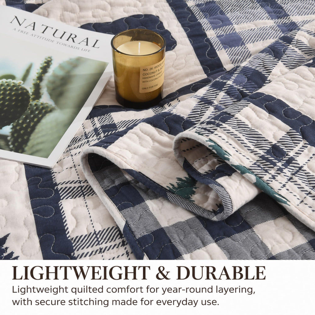 Bear Patchwork Quilt Set - Rustic Cabin Bedding Navy 3 Pieces