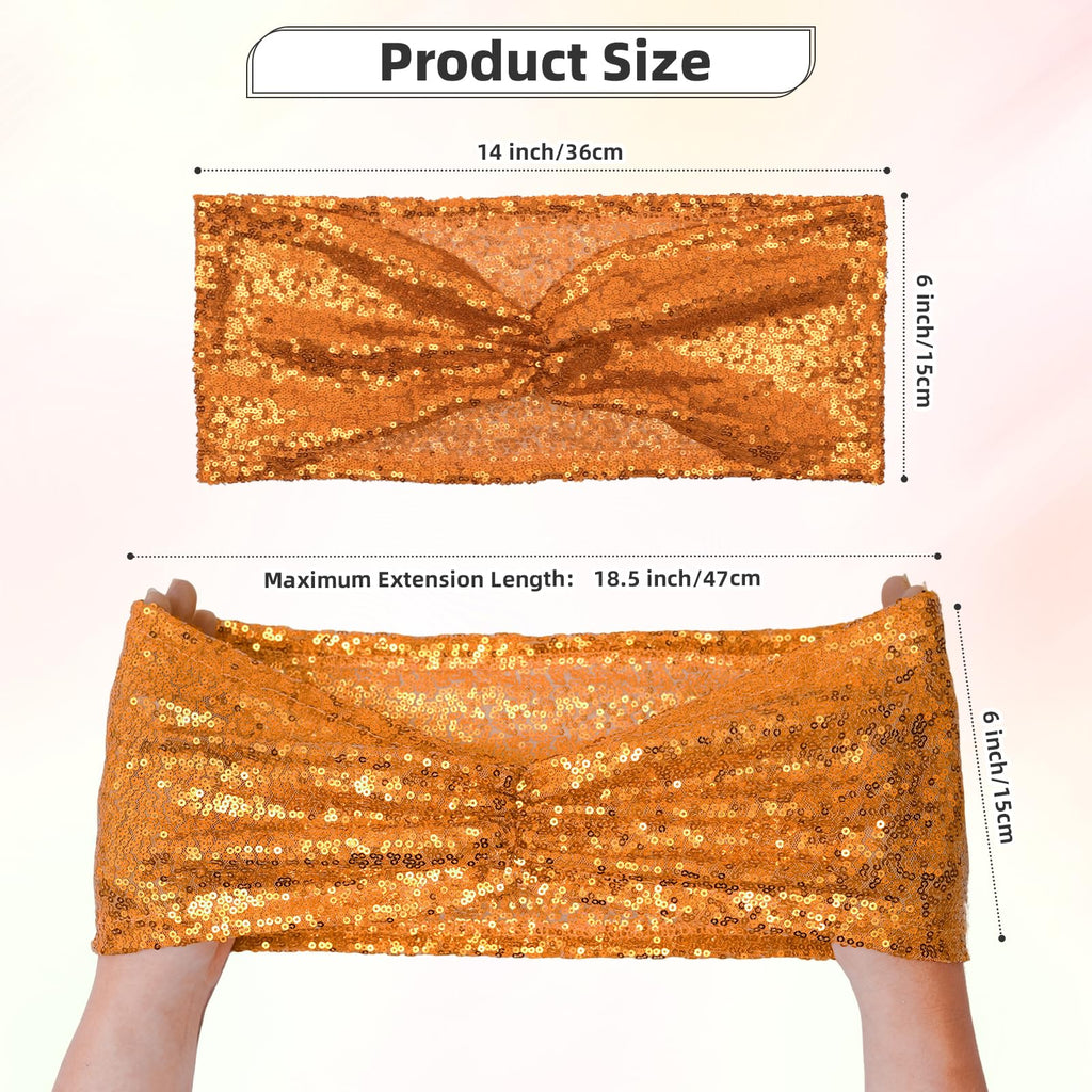 Orange Sequin Chair Sashes 50 Pack, Folding Chair Cover Bands for Halloween Wedding Party Ceremony Banquet Decorations