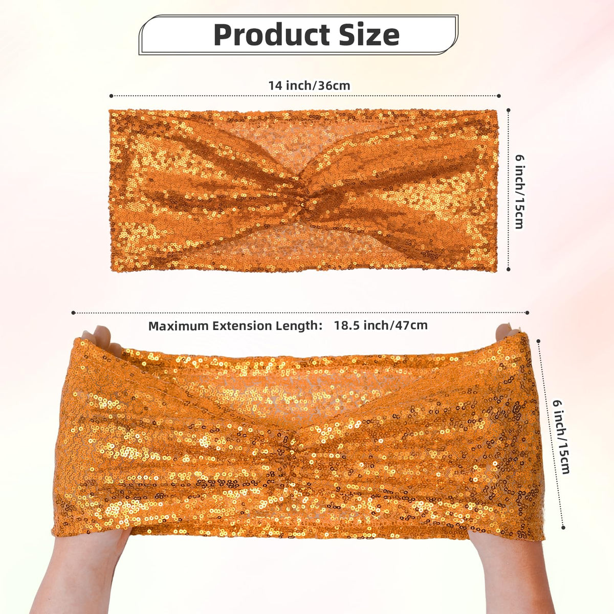Orange Sequin Chair Sashes 50 Pack, Folding Chair Cover Bands for Halloween Wedding Party Ceremony Banquet Decorations
