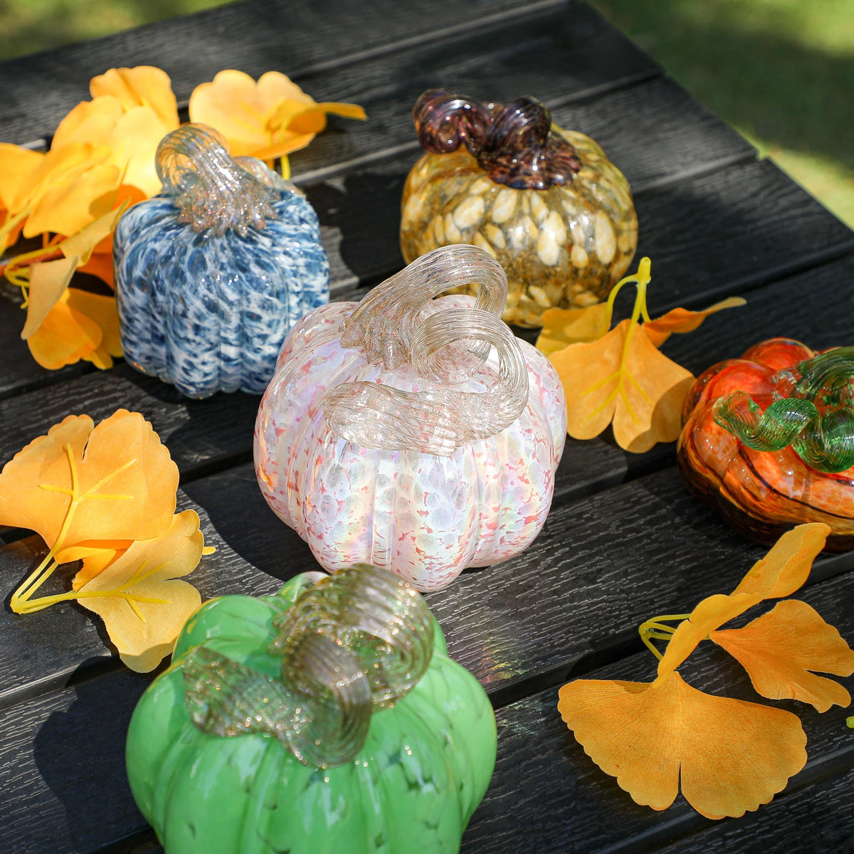 5 Inch Hand-blown Glass Pumpkin Collectible Figurines Art Glass Pumpkin