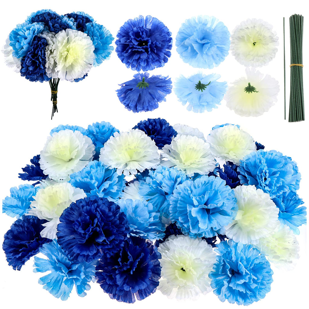120 Pack Artificial Carnations with Stems Leaves Eternal Blossom Silk Carnation Flower Artificial Pom Pom Mini