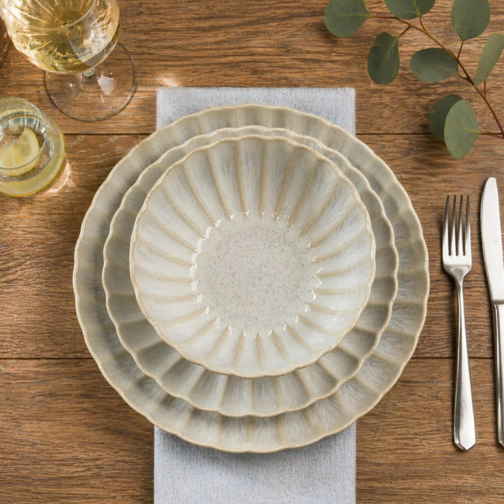 Ceramica Kea 12 Piece Stoneware Dinnerware Set for 4, Reactive Glaze Plates and Bowls Set, Modern Neutral Tone