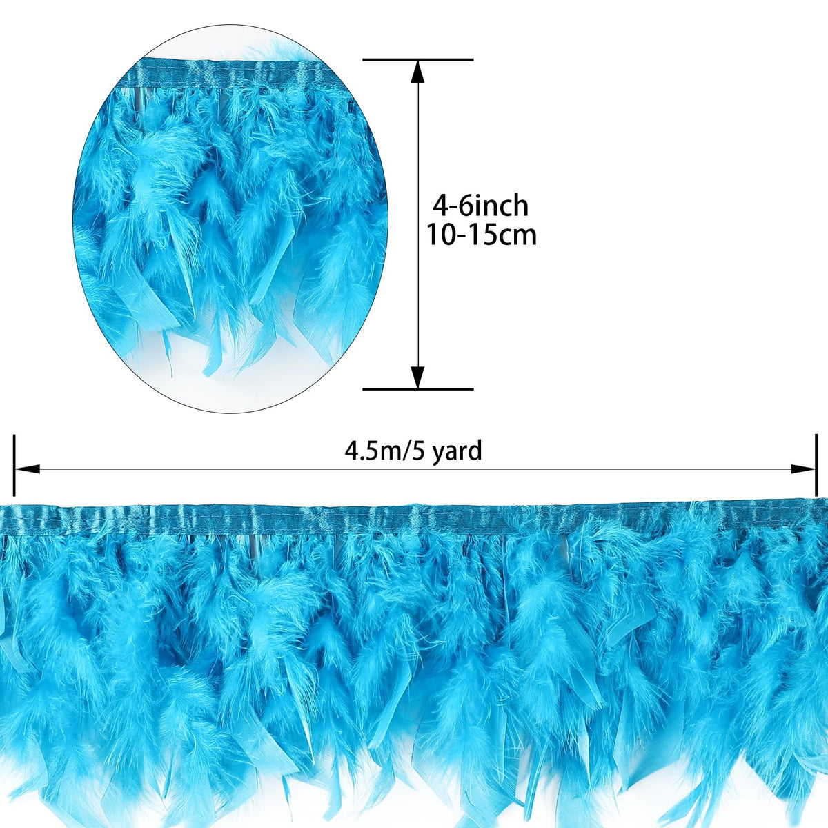 Aqua Blue Turkey Feathers Trim Fringe 5Yard 4-6inch