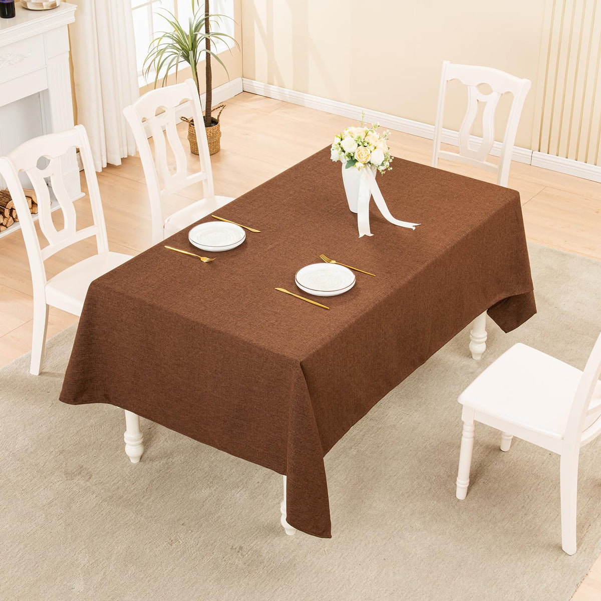 Rectangle Table Cloth Waterproof Brown 70"x55"