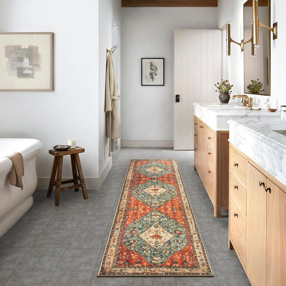Felice Boho Tribal Washable Runners for Hallways, Oriental Kitchen Runner Rugs Non Skid Washable, Oriental