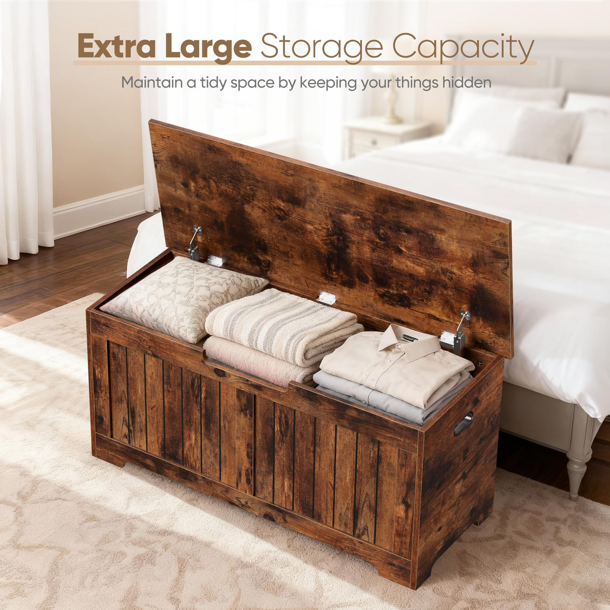 Storage Chest, 39 inches Chest Box Organizer with 2 Safety Hinges, Wooden Entryway Shoe Organizer Storage Bench