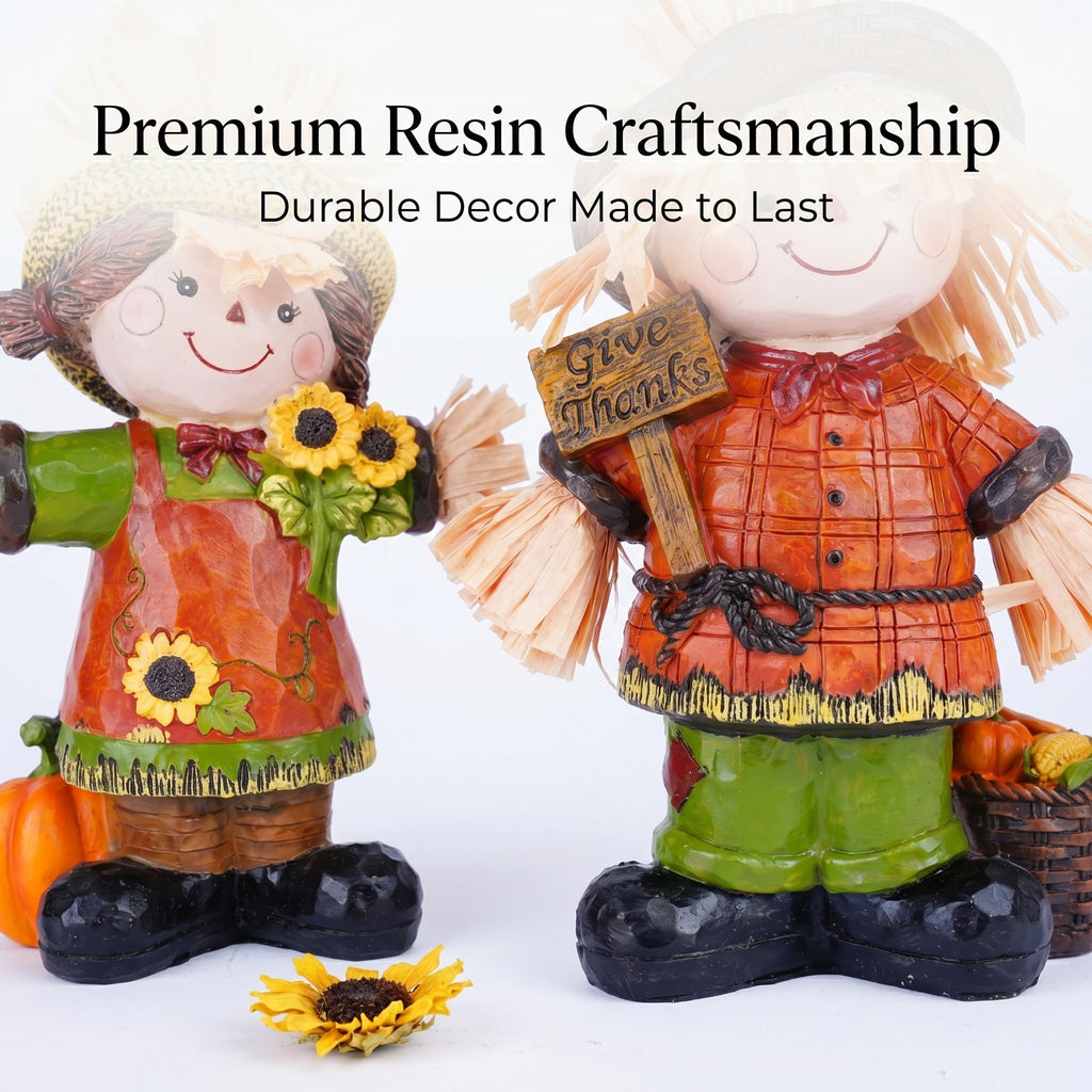 7" Fall Scarecrow Figurines, 2 Pack Thanksgiving Table Decor