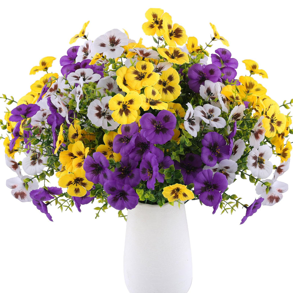 18 Pcs Artificial Fake Pansy Flowers for Outdoor, Faux Silk Pansies Spring Flowers for Outside for Planter Front Door